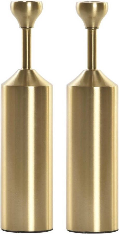 Items Set van 2x stuks luxe kaarsenhouder kandelaar goud metaal 5 x 5 x 22 cm Kandelaars voor dinerkaarsen