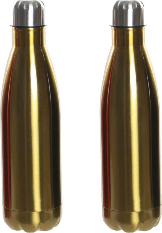 Items Set van 2x stuks RVS thermos waterfles drinkfles goud met schroefdop 500 ml Sportfles Thermosfles