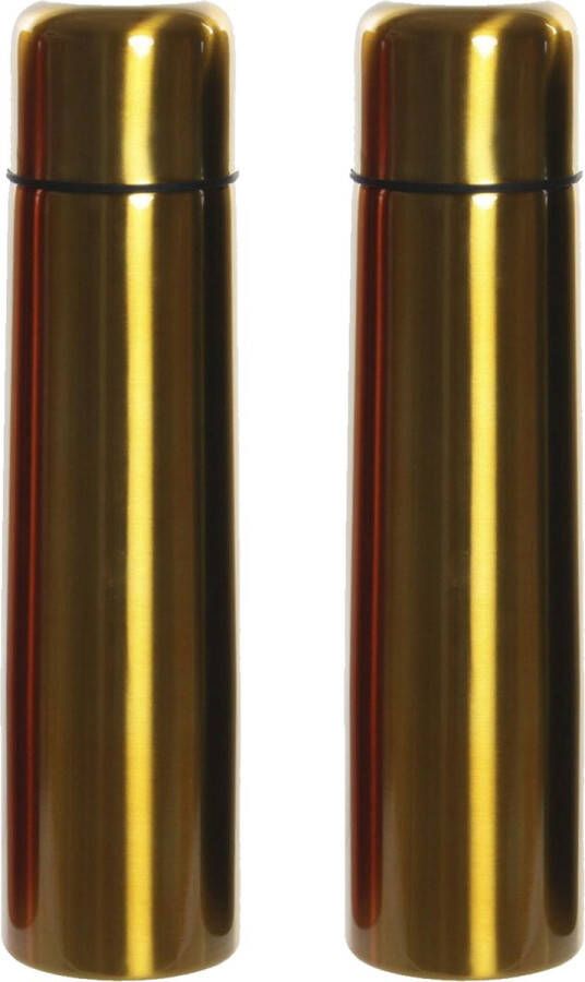 Items Set van 2x stuks RVS thermosfles isoleerfles goud met drukdop 920 ml Dubbelwandig