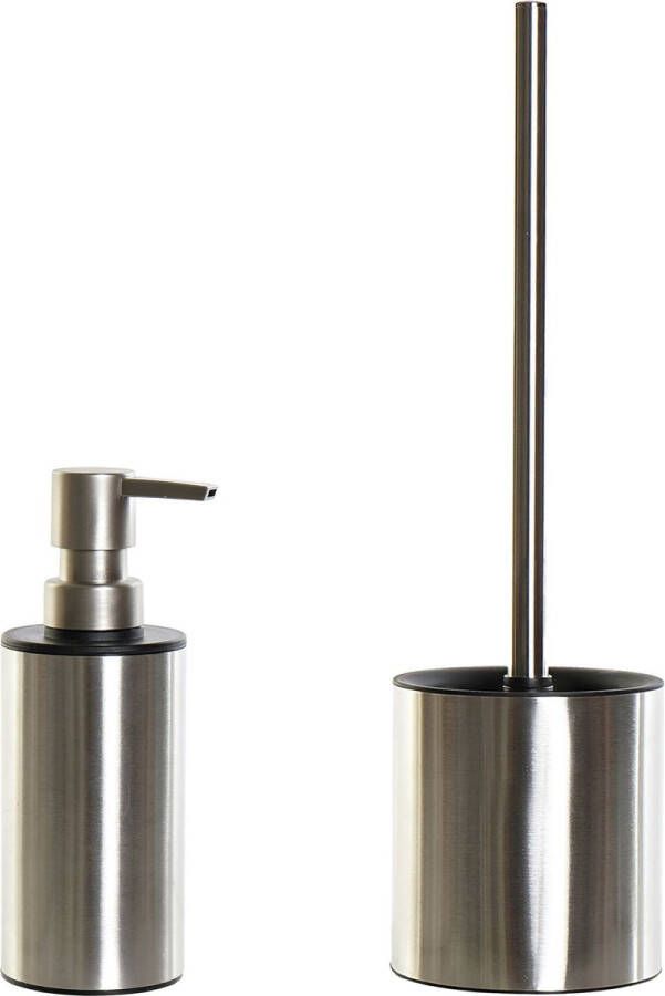 Items Toiletborstel houder zilver zwart 37 cm met zeeppompje 300 ml metaal Badkameraccessoireset
