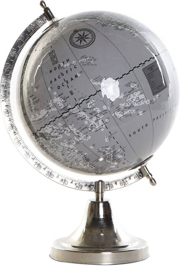 Items Decoratie wereldbol globe grijs zilver op aluminium voet 32 x 23 cm Wereldbollen