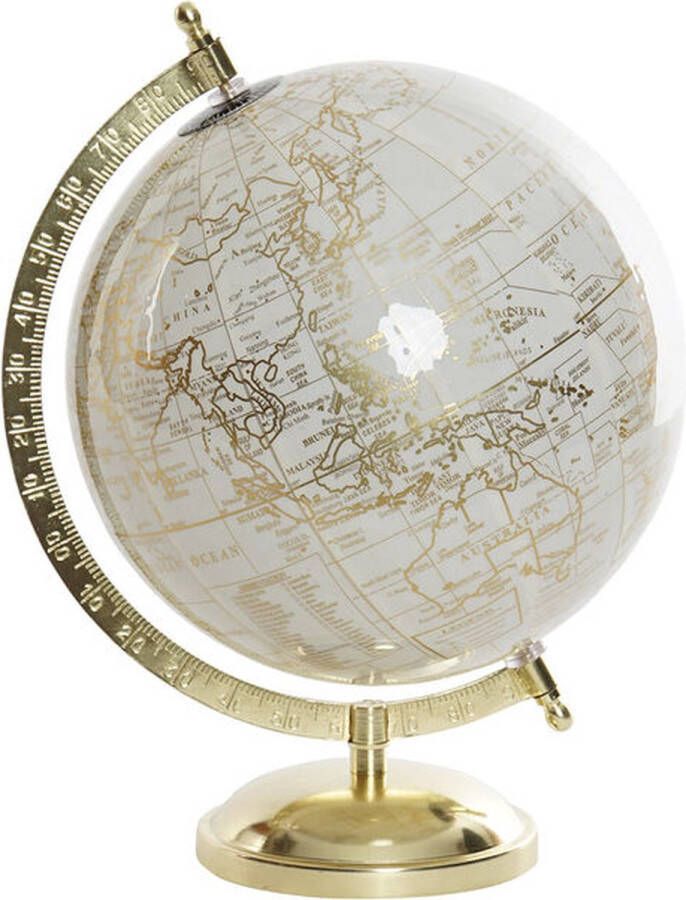 Items Decoratie wereldbol globe goud wit op metalen voet 28 x 20 cm Wereldbollen