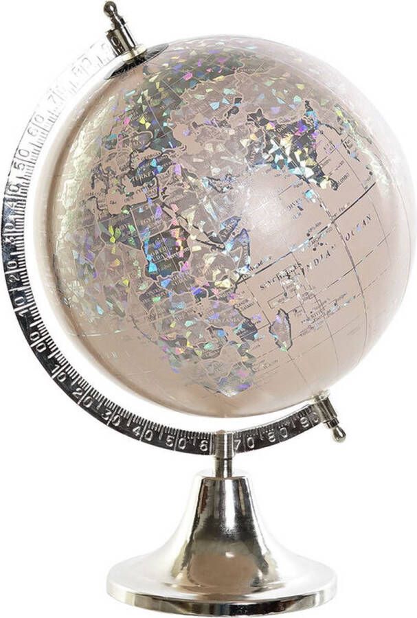 Items Decoratie wereldbol globe lichtroze zilver op metalen voet 40 x 22 cm Wereldbollen