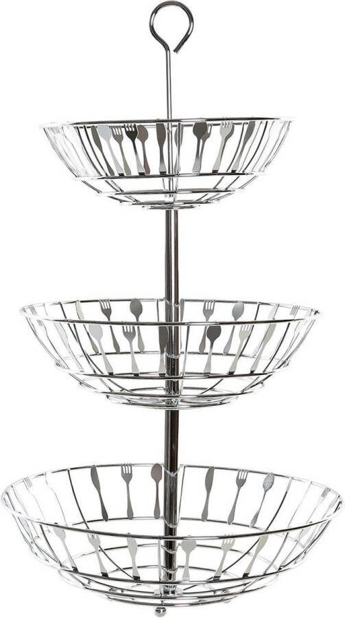 Items Zilveren ronde fruitschaal etagere 3-laags bestekpatroon 56 cm- Keukenaccessoires benodigdheden Fruitschalen fruitmanden Fruitschalen van metaal