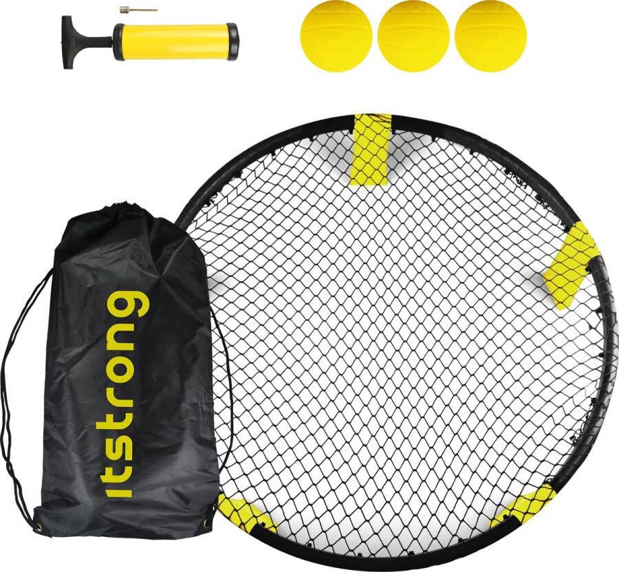 Itstrong Roundball Set – geschikt voor Spikeball – Roundnet – Buitenspeelgoed – Buitenspel – Inclusief 3 Ballen Pomp En Draagtas