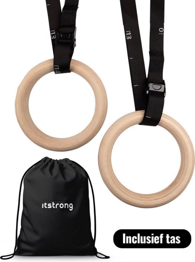 Itstrong Turnringen Gym Ringen Buiten Voor Volwassenen & Kind Fitness Crossfit Calisthenics 32 mm dikte Berkenhout
