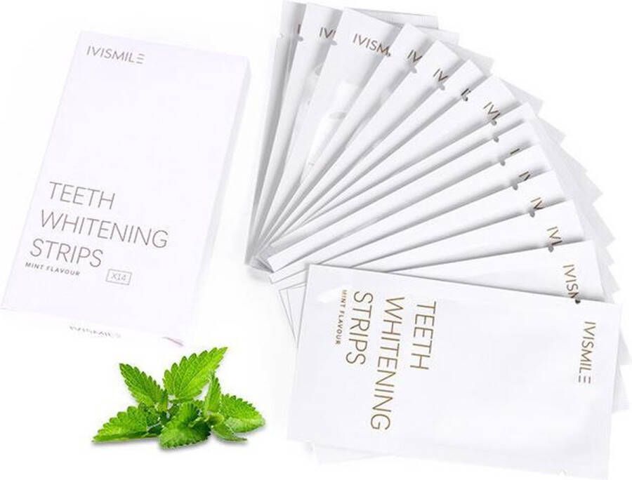 IVISmile Whitening Strips 28 STUKS- Teeth whitening Tanden bleken Tanden bleek strips Whitening strips Teeth Whitening Tanden bleekset 100% Peroxidevrij 14 Behandelingen 28 tand bleek strips Teeth Whitening Strips MINT FLAVOUR