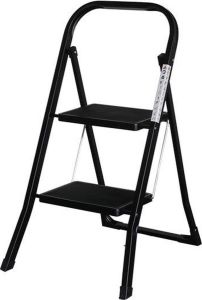 IVOL Huishoudtrap 2 treden Keukentrap Inklapbaar Zwart Antislip Max. hoogte 47 cm