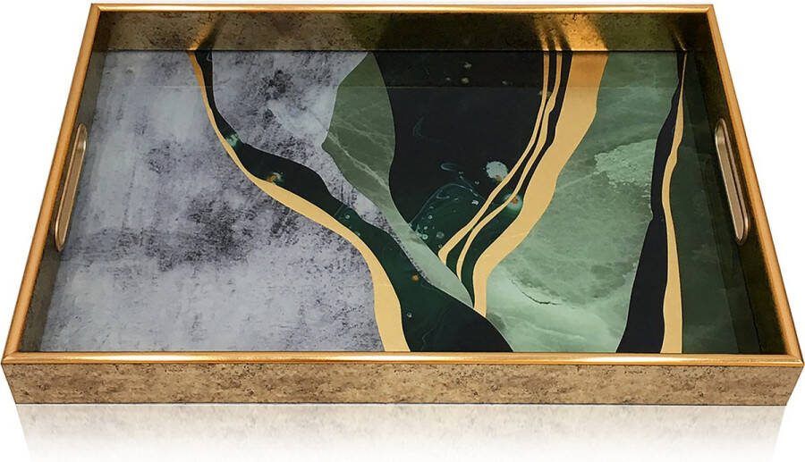 IvoQ Luxe Marmerlook Dienblad met Goudkleurige Handgrepen Marmeren Ontwerp Stijlvol en Praktisch
