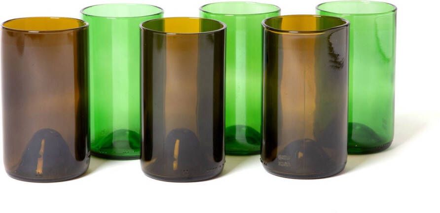 IWAS Drinkglazen set “Olive & Green” Upcycled & Handgemaakt Duurzaam 6 stuks 400 ml