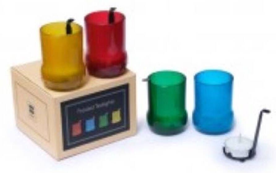 IWAS Matte gekleurde theelichthouders Inclusief theelichtjes Set van 4 Upcycled Products