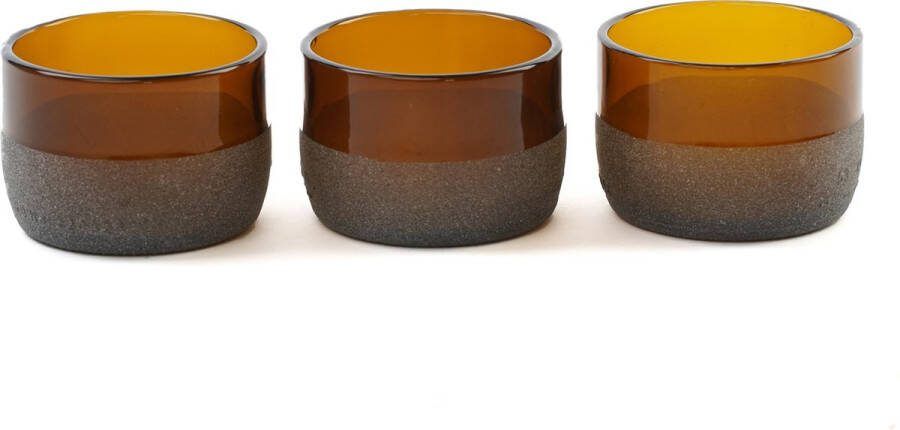 IWAS Set van 3 Glazen Schaaltjes Upcycled uit Bierflesjes Ontbijtkom Dessert Schaaltje Ijscoupe of Saladeschaal Ø 6 5cm Auburn