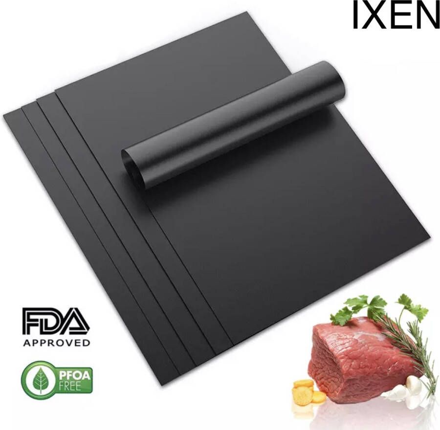 Bakmat 5 stuks XXL 33x40cm Ovenmat Anti kleef mat Herbruikbaar Afwasbaar Oven Non stick quality BBQ Barbecue grill mat Barbecue grid BBQ accesoires Zwart Ixen