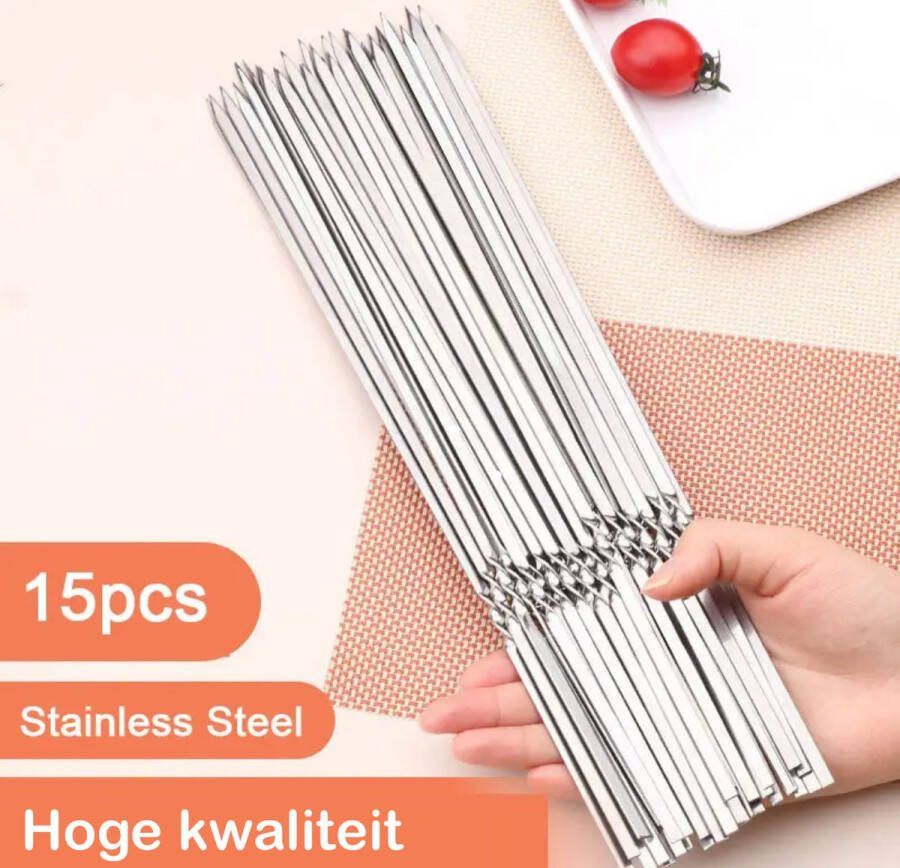 Ixen Barbecue Spiezen Set van 15 Met Opbergkoker RVS Spiezenset 33cm 15 stuks Vleespennen voor Vlees en Groente Barbecuespiezen RVS