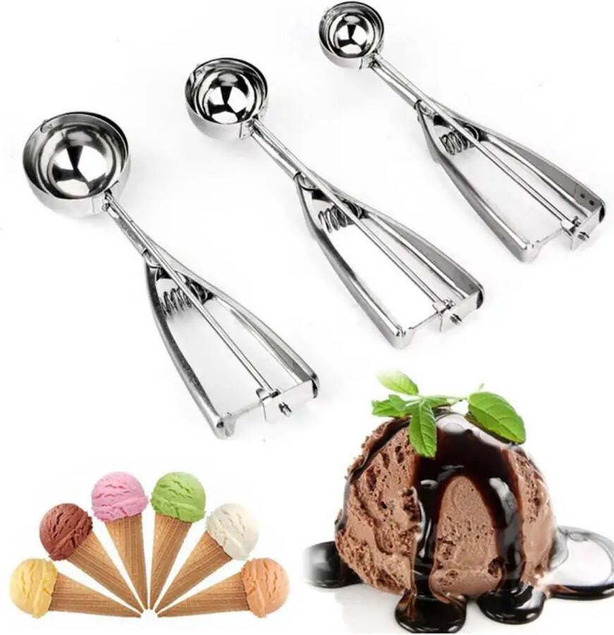 Ixen Ijsschep RVS Ø5 cm 5 x 22 x 6 cm keukenbenodigheden portioneerlepel ijsboltang oliebollenlepel ijsschepper scooper ijsjes scheppen ijslepel RVS
