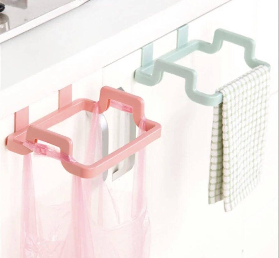 Ixen Multifunctionele houder Licht Roze 1 Stuk Afvalzakkenhouder Handdoek Hanger Vuilniszak Rekje Vaatdoek Houder Keuken Rekje Kastdeur Afvalzak Houder