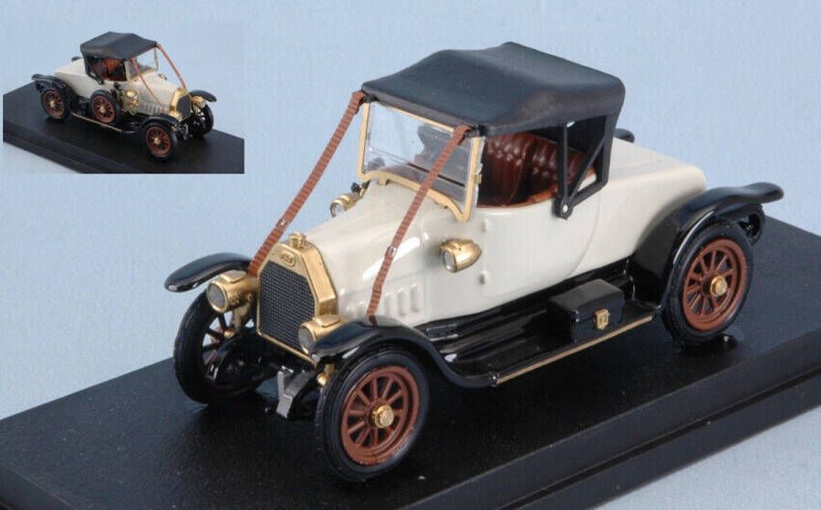 Ixo-models De 1:43 Diecast Modelscar van de Fiat Tipo 0 Spider Gesloten van 1912 in Wit en Zwart.De fabrikant van dit schaalmodel is Rio-Models.Dit model is alleen online beschikbaar