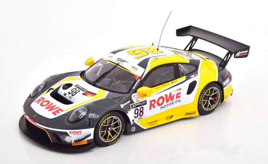Ixo models Porsche 911 GT3 R #98 (Grijs Wit Geel) (30 cm) 1 18 {Modelauto Schaalmodel Model auto Miniatuurauto}