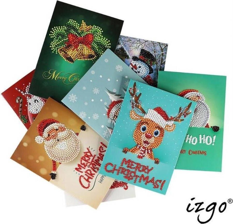 IZGO Diamond Painting Pakket Kerstkaarten 8 Stuks Christmas Kerst