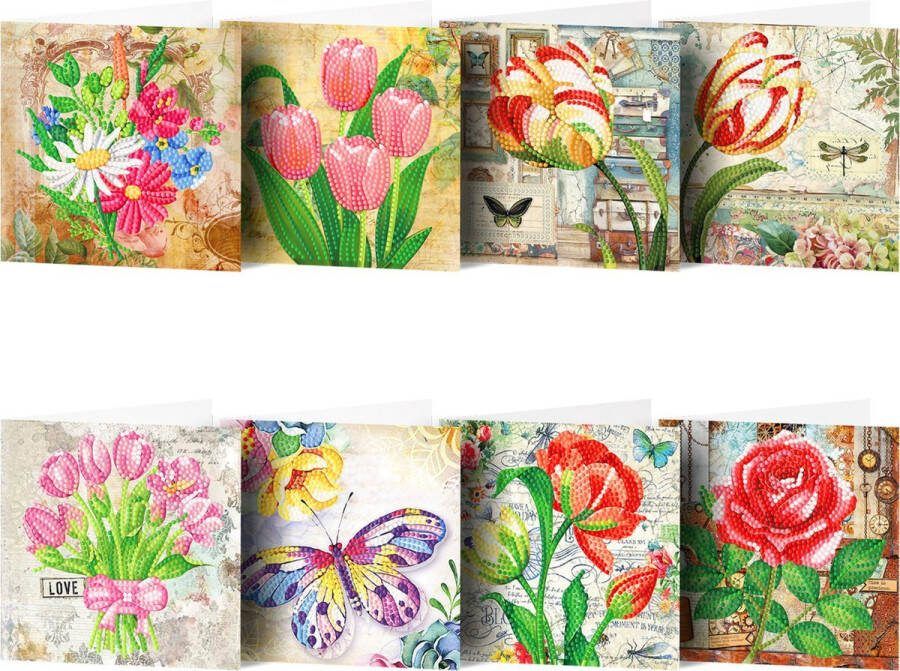 IZGO Diamond Painting wenskaarten pakket compleet Vintage volwassenen Blanco binnenzijde Steentjes Daimond painting Zonder tekst