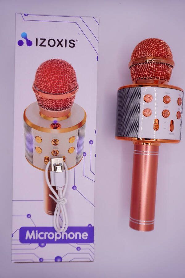 IZOXIS Karaoke Microfoon met Bluetooth versie 4.0 bas sopraan echo-telefoonconnectiviteit Android IOS-ingang AUX MicroSD Draadloos Kado Tip Zang- en muziekplezier Voor de gezelligste feestjes Rosé Goud Muziekland