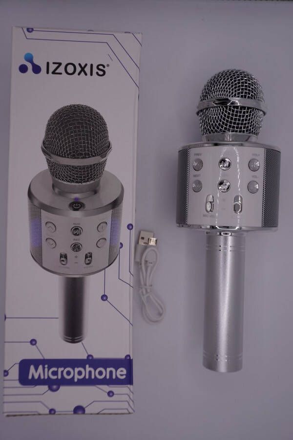 IZOXIS Karaoke Microfoon met Bluetooth versie 4.0 bas sopraan echo-telefoonconnectiviteit Android IOS-ingang AUX MicroSD Draadloos Kado Tip Zang- en muziekplezier Voor de gezelligste feestjes Zilver Muziekland