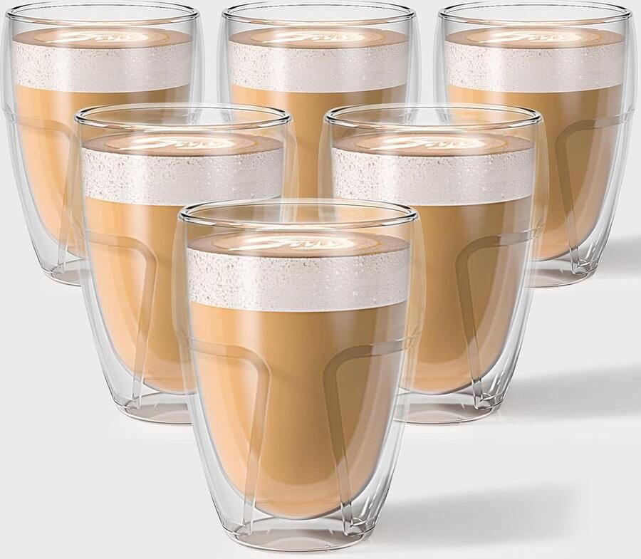 IZSUZEE Latte macchiato glazen dubbelwandig set van 6 dubbelwandige koffieglazen cappuccino glazen dubbelwandig -350 ml