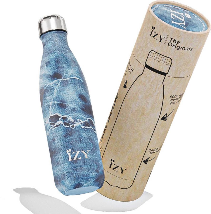 IZY Bottles x Marmer Blauw | 500 ML | Thermosfles | Drinkfles | Waterfles | Schoolfles | Isoleerfles | Beker | Drinkbeker | Koud | Warm | Fles | Back to School | 500ml