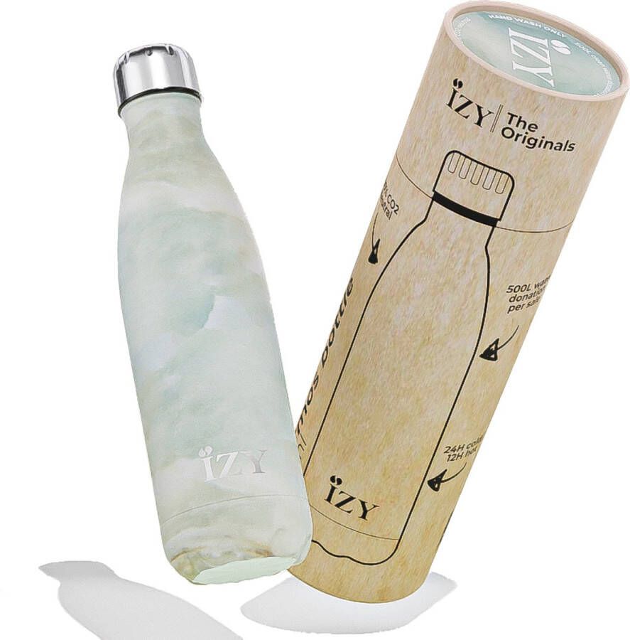 IZY Bottles x Marmer Groen | 500 ML | Thermosfles | Drinkfles | Waterfles | Schoolfles | Isoleerfles | Beker | Drinkbeker | Koud | Warm | Fles | Back to School | 500ml