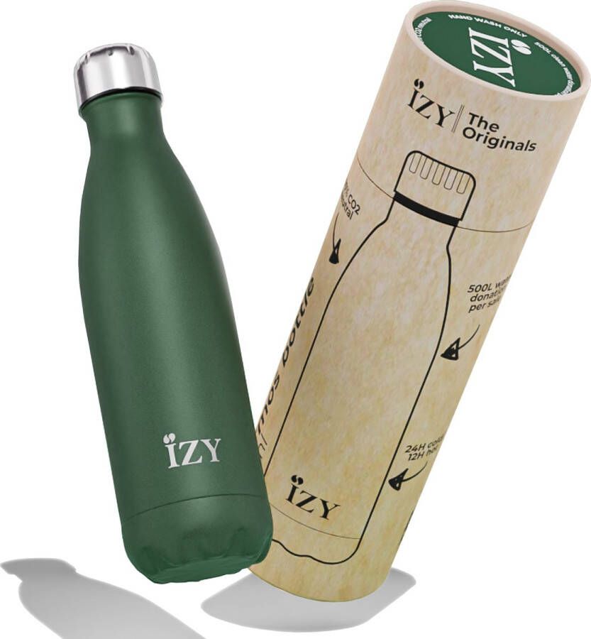 IZY Bottles x Poedercoat Groen 500 ML Thermosfles Drinkfles Waterfles Schoolfles Isoleerfles Beker Drinkbeker Koud Warm Fles Back to School 500ml