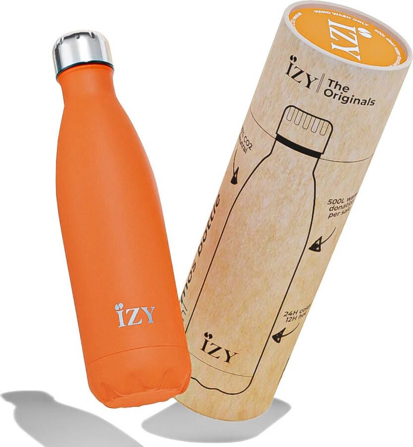 IZY Bottles x Poedercoat Oranje 500 ML Thermosfles Drinkfles Waterfles Schoolfles Isoleerfles Beker Drinkbeker Koud Warm Fles Back to School 500ml