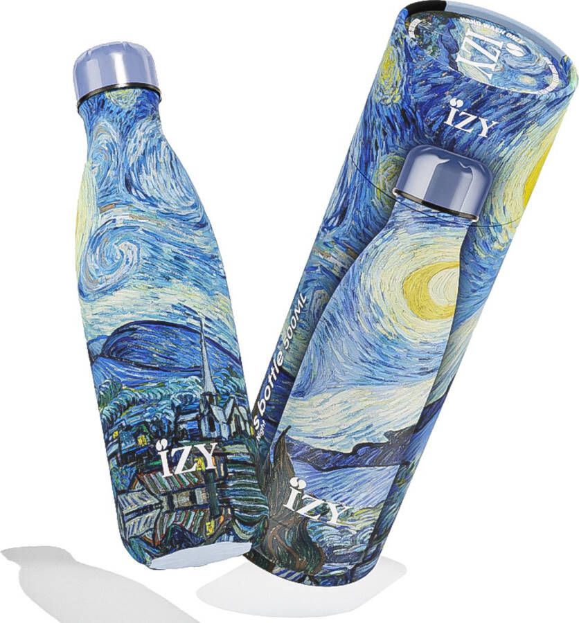 IZY Bottles x Van Gogh (Starry Night) 500ML Thermosfles Drinkfles Waterfles Schoolfles Isoleerfles Beker Drinkbeker Koud Warm Fles Back to School 500 ml