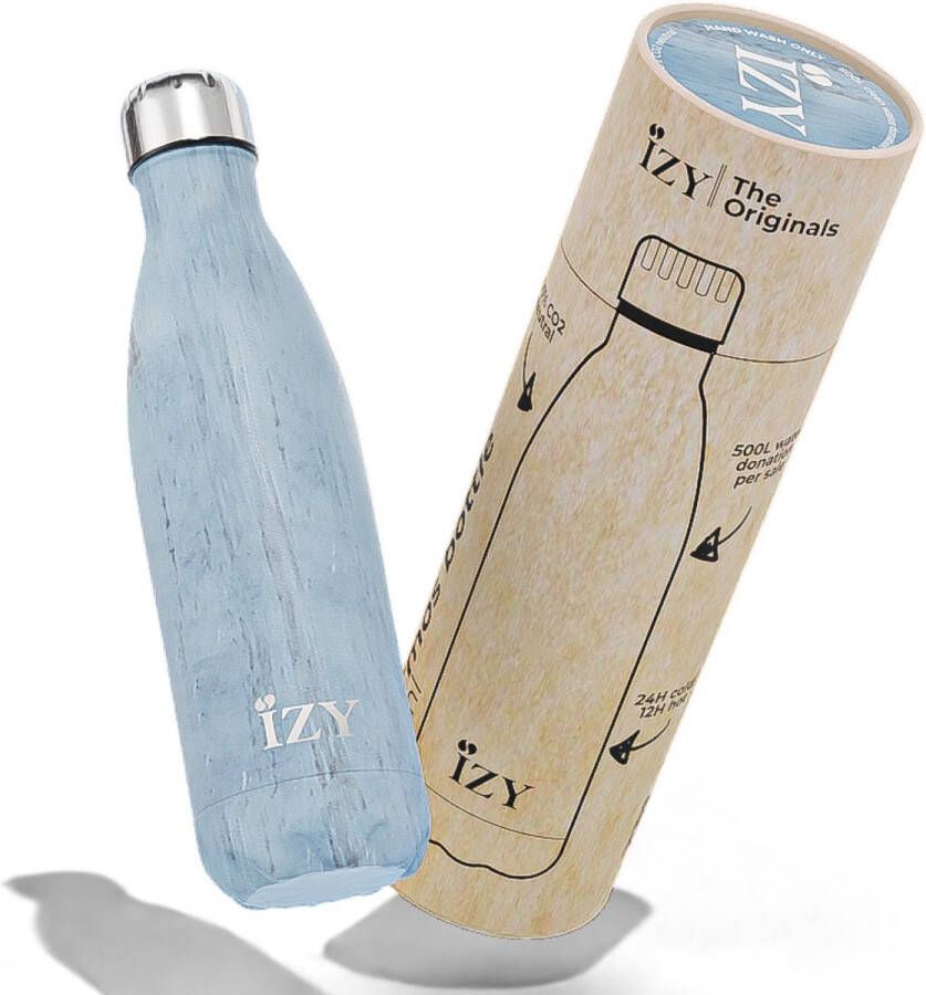 IZY Drinkfles Blauw Inclusief donatie Waterfles Thermosbeker RVS 12 uur lang warm 500 ml