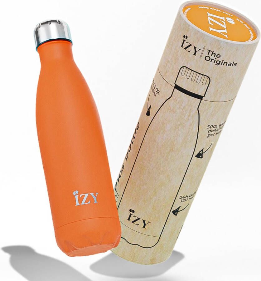 IZY Drinkfles Oranje Inclusief donatie Waterfles Thermosbeker RVS 12 uur lang warm 500 ml