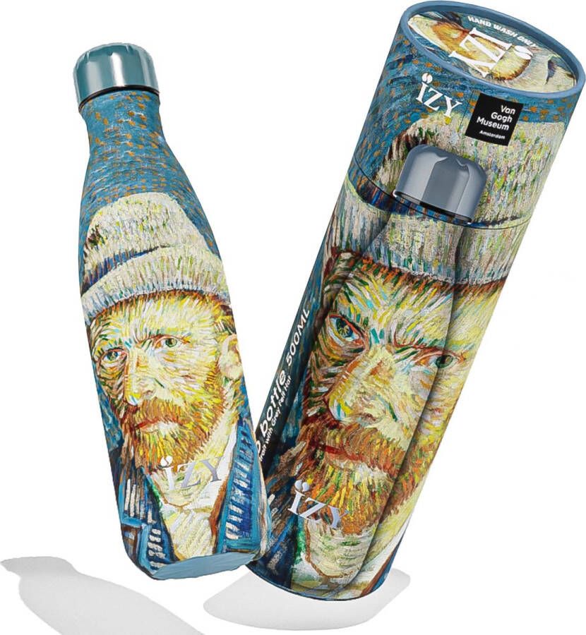 IZY Drinkfles Van Gogh Zelfportret Inclusief donatie Waterfles Thermosbeker RVS 12 uur lang warm Kerstcadeau 500 ml