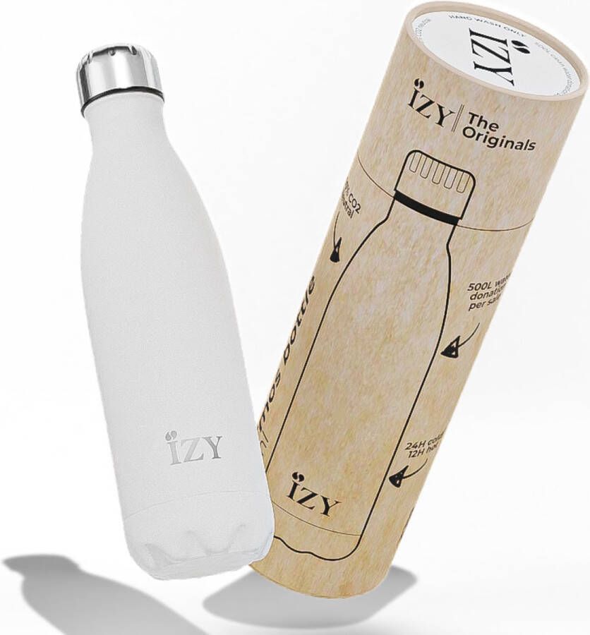 IZY Drinkfles Wit Inclusief donatie Waterfles Thermosbeker RVS 12 uur lang warm 500 ml