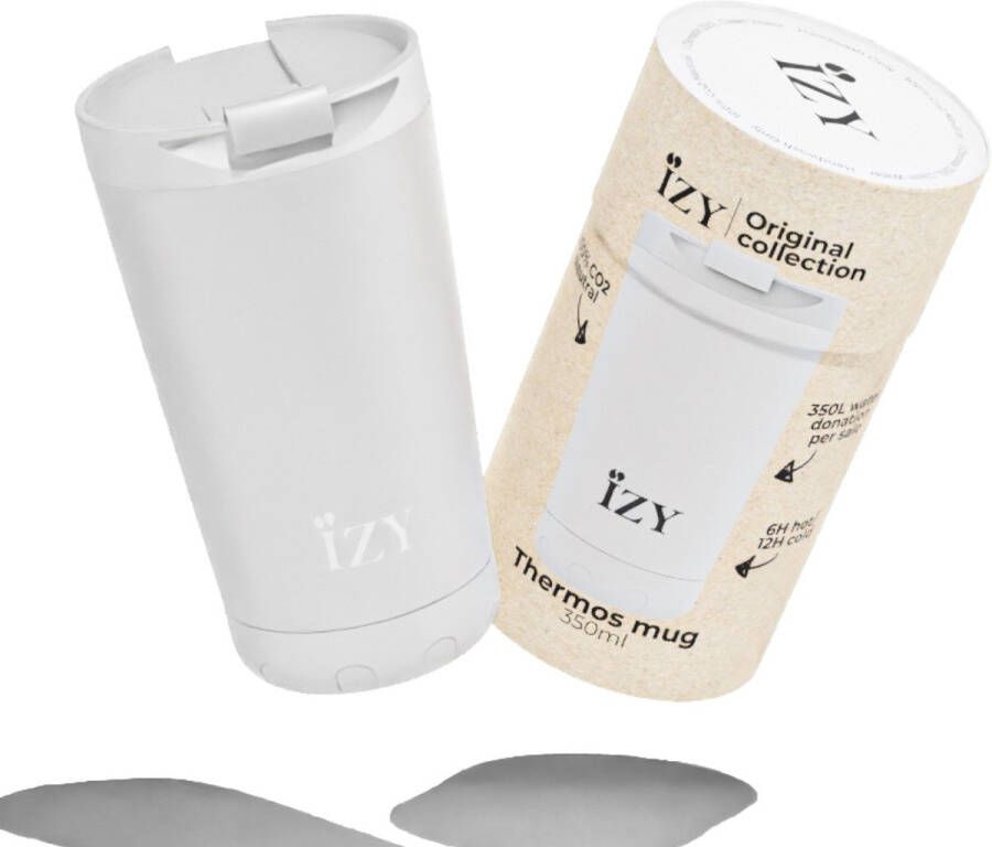 IZY Drinkfles Wit Inclusief donatie Koffiebeker to go Thermosbeker RVS 6 uur lang warm 350 ml