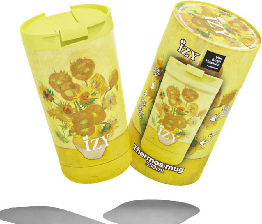 IZY Drinkfles Van Gogh Zonnebloemen Inclusief donatie Koffiebeker to go Thermosbeker RVS 6 uur lang warm 350 ml