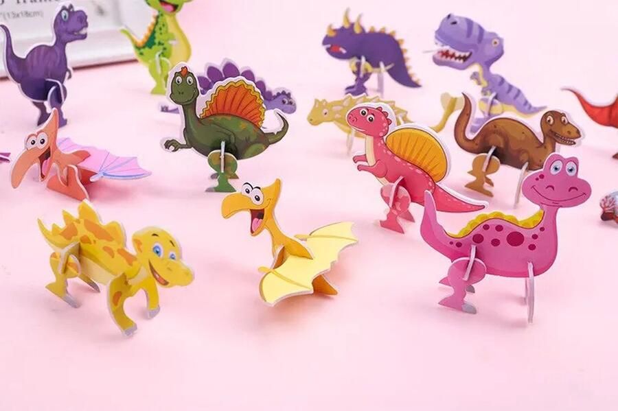 J&S Products™ 3D Puzzels Dino Kleine Puzzeltjes Van 3 Tot 6 Stukjes DIY Kleine Dinosaurus Random 10 Stuks