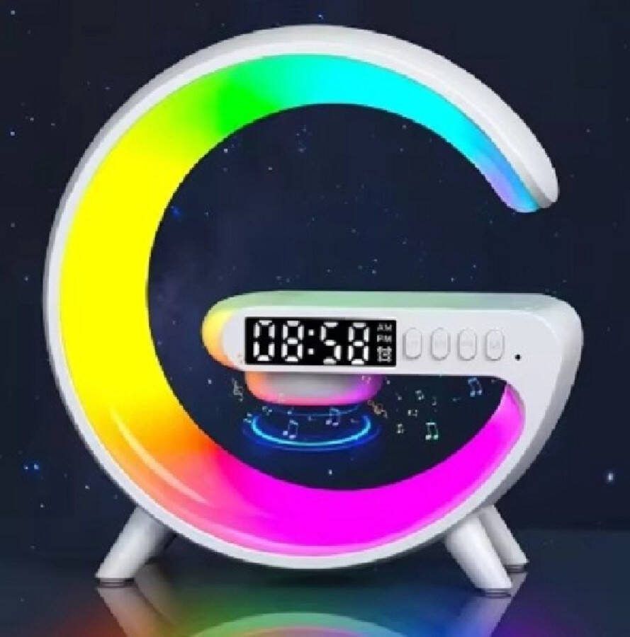 J&S Products™ Wake Up Light Draadloze Telefoon Oplader Wekker Muziek En Rustgevende Slaap Geluiden Wekker Met Lichtfunctie Wekker Draadloos Opladen Sfeerverlichting Wit