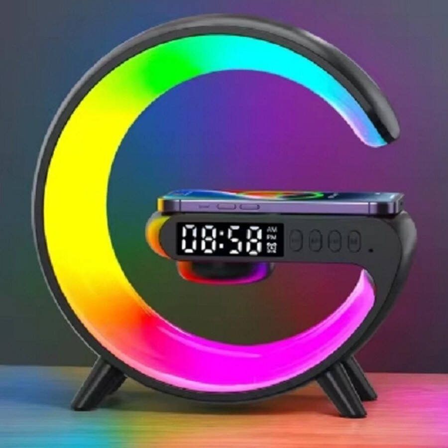 J&S Products™ Wake Up Light Draadloze Telefoon Oplader Wekker Muziek En Rustgevende Slaap Geluiden Wekker Met Lichtfunctie Wekker Draadloos Opladen Sfeerverlichting Zwart