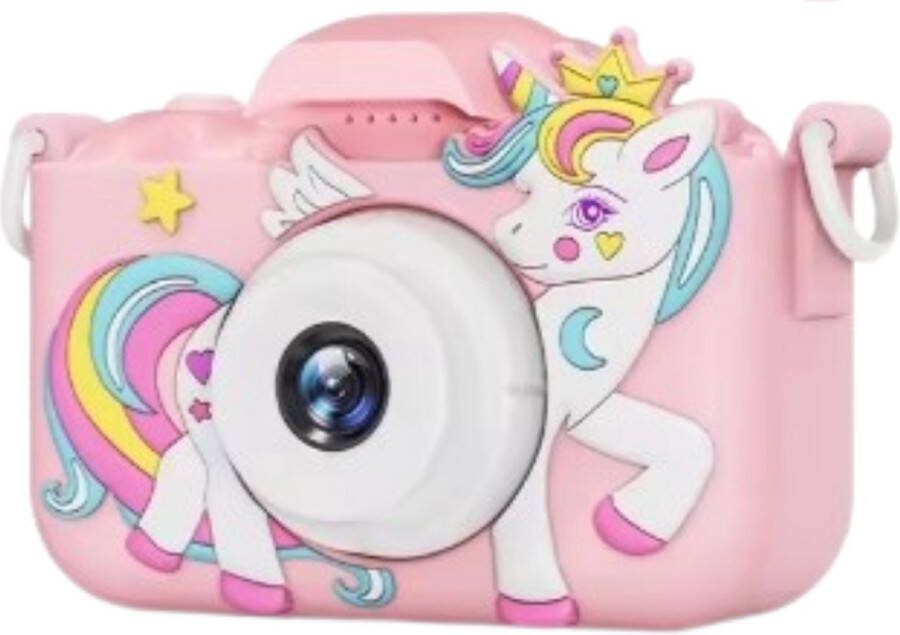 J&S Products™ Kindercamera Camera Voor Kinderen Kinder Fotocamera Speelgoedcamera Eenvoudig Veilig Kindvriendelijk 1080P HD Foto Video Spelletje Roze Unicorn