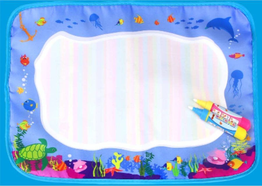 J&S Products™ Magische Water Tekenmat Aqua Magic Tekenen Tekenbord Met Waterstiften Kleine Kleurmat Met Waterpen Incl. 2 Stiften 39x29cm Blauw Zee