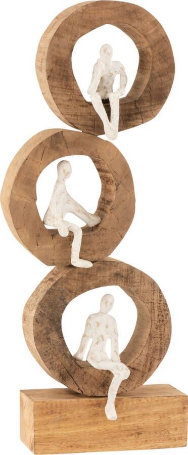 J-Line 3 Denkers Ringen Figuur decoratie hout & metaal naturel & wit woonaccessoires