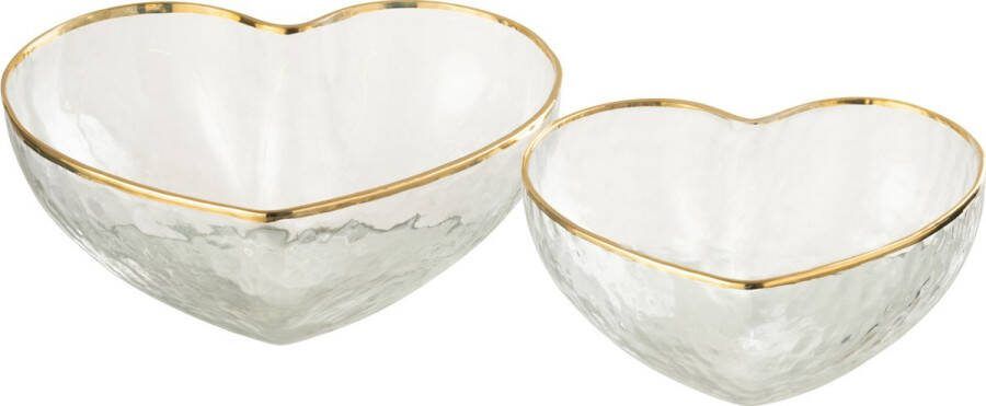 J-Line aperoschaaltje Hart glas goud transparant 2 stuks