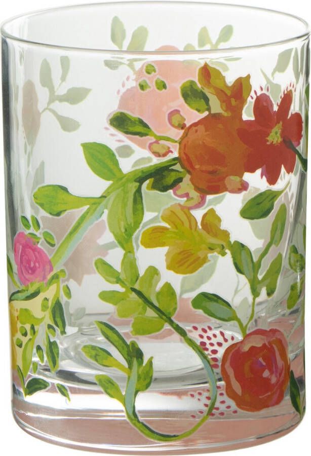 J-Line Bloemen glas drinkglas mix 4 stuks woonaccessoires