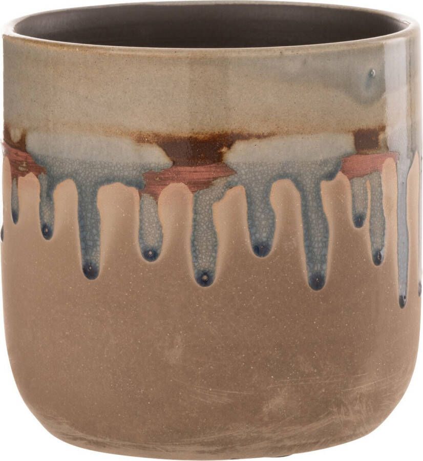 J-Line Bloempot Druppel Keramiek Beige Grijs Small Ø 15.00 cm
