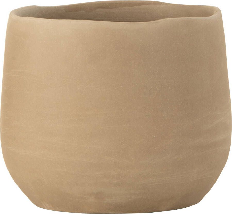 J-Line bloempot Effen keramiek beige medium 2 stuks