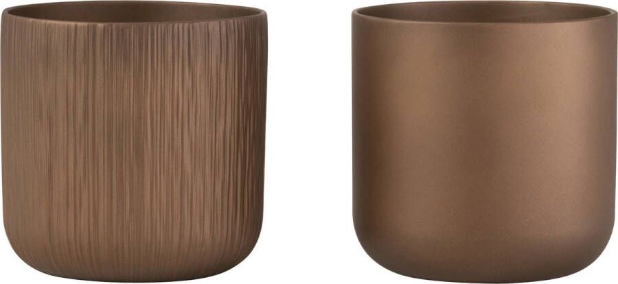 J-Line Bloemp Gen Keramiek Goud Koper Extra Large Assortiment Van 2 Ø 26.50 cm 2 stuks