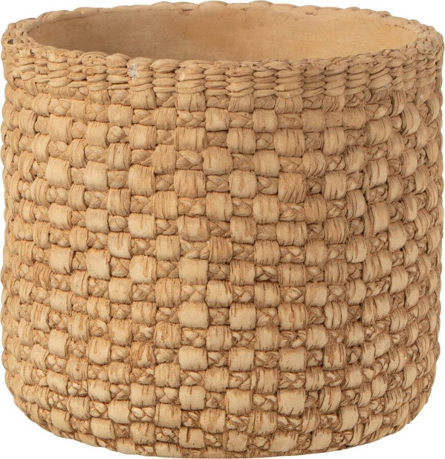 J-Line Bloempot Gewoven voor binnen cement beige large Ø 18 cm 2 stuks woonaccessoires